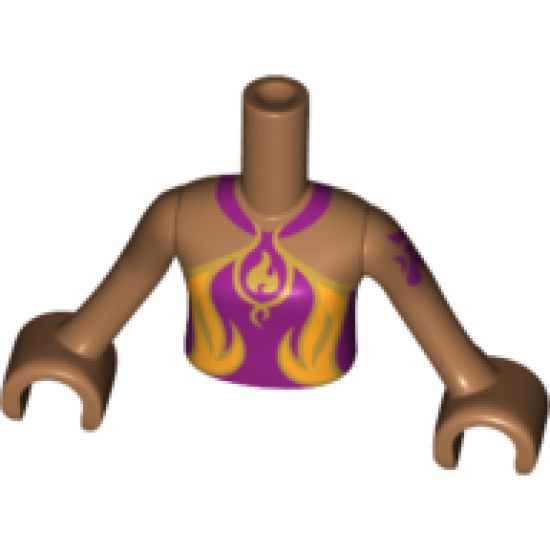 Mini Doll, Torso Friends Girl Magenta Top, Gold and Orange Fire Symbol, Trim Pattern, Medium Nougat Arms with Hands with Dark Purple Elves Tattoo Left