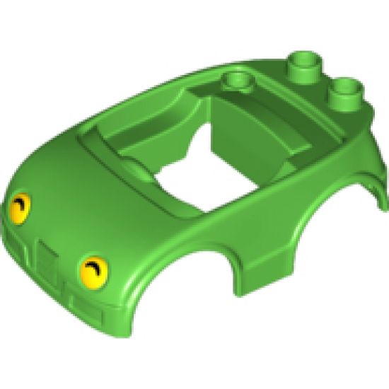 Duplo, Vehicle Car Body with 2 Studs on Back and Yellow Headlights with Black Shadow Pattern (fits over Car Base 2 x 4)