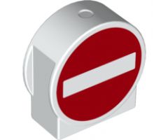 Duplo, Brick 1 x 3 x 2 Round Top, Cut Away Sides Road Sign with No Entry / Thoroughfare Pattern
