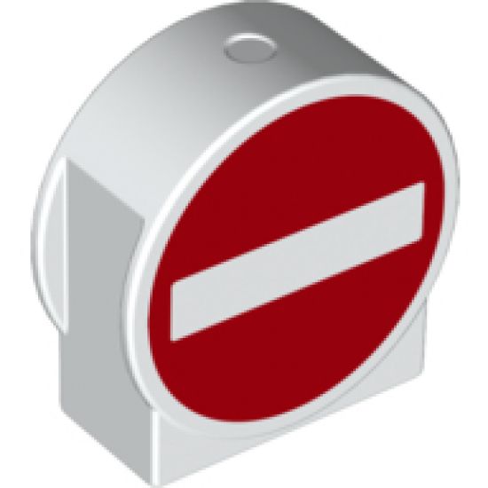 Duplo, Brick 1 x 3 x 2 Round Top, Cut Away Sides Road Sign with No Entry / Thoroughfare Pattern