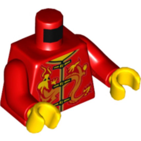 Torso Robe with Orange and Yellow Dragon, Gold Trim and 3 Clasps Pattern / Red Arms / Yellow Hands