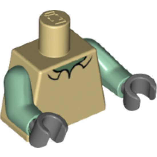 Torso SpongeBob with Sand Green Neck, Shirt Collar Pattern / Sand Green Arms / Dark Bluish Gray Hands