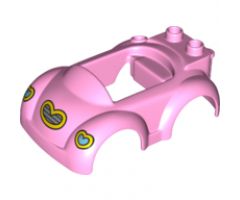 Duplo, Vehicle Car Body with 2 Studs on Back and Small Windshield with Heart Headlights and Grille Pattern