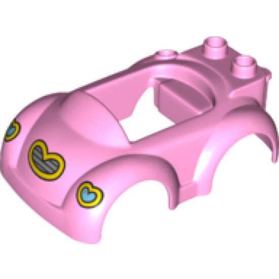 Duplo, Vehicle Car Body with 2 Studs on Back and Small Windshield with Heart Headlights and Grille Pattern