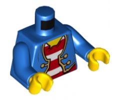 Torso Pirate Open Jacket over Red and White Striped Shirt, Gold Trim and Buttons Pattern / Blue Arms / Yellow Hands