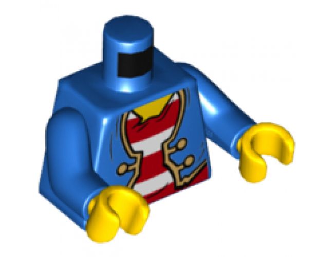 Torso Pirate Open Jacket over Red and White Striped Shirt, Gold Trim and Buttons Pattern / Blue Arms / Yellow Hands