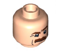 Minifigure, Head Moustache Brown Bushy, Brown Eyebrows, White Pupils Pattern - Blocked Open Stud
