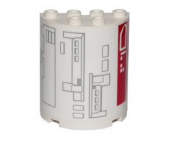 Cylinder Half 2 x 4 x 4 with Light Bluish Gray and Red Mechanical Rectangles on White Background Pattern Model Right Side (Sticker) - Set 75249
