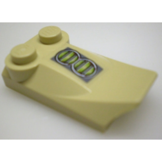 Slope, Curved 3 x 2 x 2/3 with Two Studs, Wing End with Green Headlights Pattern (Sticker) - Set 7476