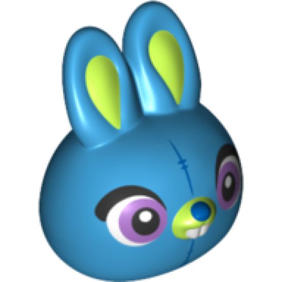 Minifigure, Head, Modified Rabbit Large Head with Lime Auricles and Muzzle, Medium Lavender Eyes Pattern