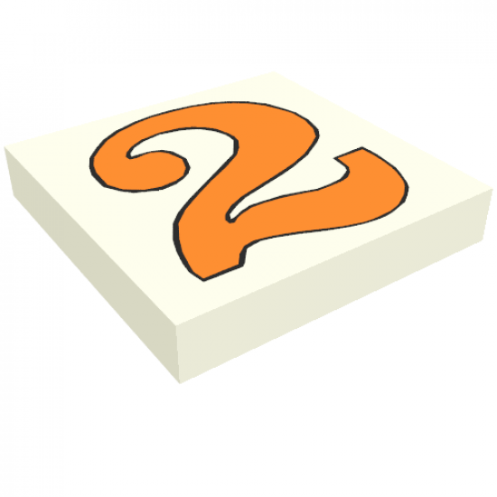 Tile 2 x 2 with Number  2 Orange Pattern