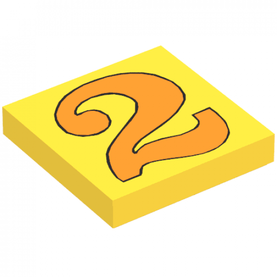 Tile 2 x 2 with Number  2 Orange Pattern