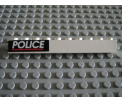Brick 1 x 10 with White 'POLICE' and Red Line on Black Background Pattern (Sticker) - Set 6598