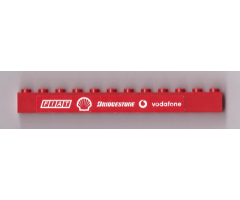 Brick 1 x 12 with White 'FIAT', Shell Logo, 'BRIDGESTONE', Vodafone Logo and 'vodafone' on Red Background Pattern (Sticker) - Set 8654