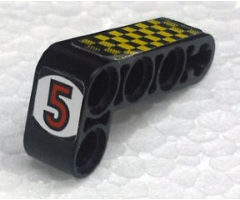 Technic, Liftarm 2 x 4 L-Shape Thick with Red '5' in White Circle and Yellow and Black Checkered Pattern (Stickers) - Set 8238