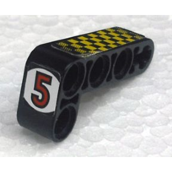 Technic, Liftarm 2 x 4 L-Shape Thick with Red '5' in White Circle and Yellow and Black Checkered Pattern (Stickers) - Set 8238