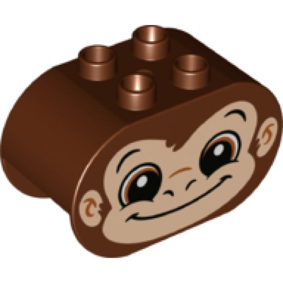 Duplo, Brick 2 x 4 x 2 Rounded Ends with Monkey Face Pattern