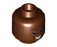 Minifigure, Head Dual Sided Female Black Eyebrows, Red Lips, Open Mouth Smile / Determined Pattern (Mae Jemison) - Hollow Stud