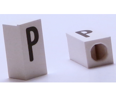 Tile, Modified 1 x 2 x 5/6 with Stud Hole in End and Black 'P' Upper Case Pattern
