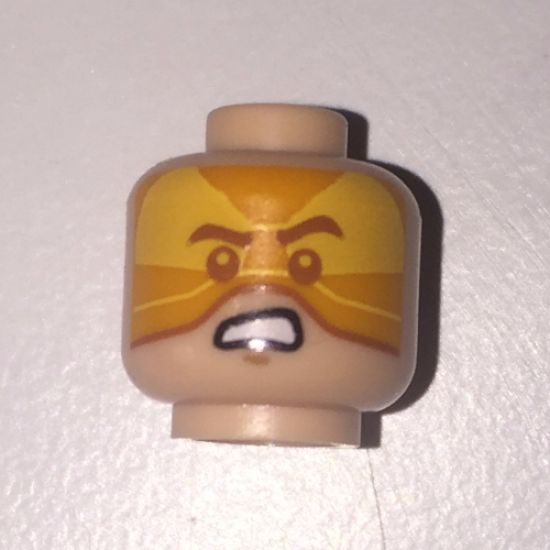 Minifigure, Head Dual Sided Orange Visor, Angry / Brown Eyebrows, Frown Pattern (SW Rebel A-wing Pilot) - Hollow Stud