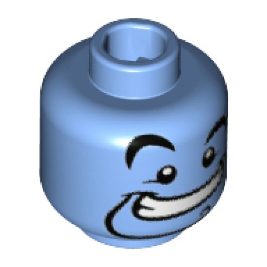 Minifigure, Head Alien with Black Curved Eyebrows, Right Raised Eyebrow, Narrow Goatee with Curl, Wide Mouth Smile with Teeth Pattern - Hollow Stud