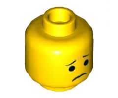 Minifigure, Head Dual Sided Open Lopsided Smile / Pinched Eyebrows and Frown Pattern (Emmet) - Hollow Stud