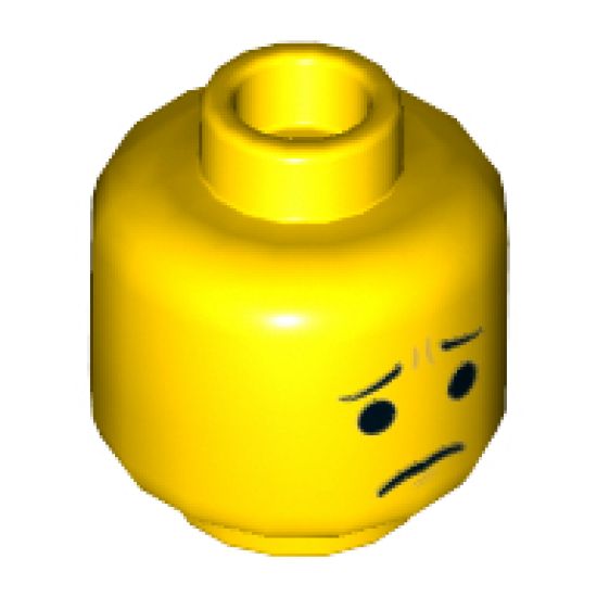 Minifigure, Head Dual Sided Open Lopsided Smile / Pinched Eyebrows and Frown Pattern (Emmet) - Hollow Stud