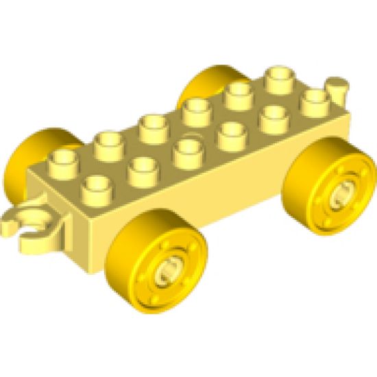 Duplo, Vehicle Car Base 2 x 6 with Yellow Wheels with Fake Bolts and Open Hitch End