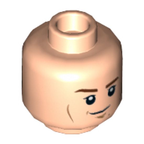 Minifigure, Head Dual Sided Brown Eyebrows, Cheek Lines, Smirk / Breathing Mask Pattern (SW Han Solo) - Hollow Stud