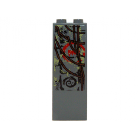 Brick 1 x 2 x 5 with Reddish Brown Vines, Red Teeth Symbol and Brick Wall Pattern Right Side (Sticker) - Set 70014