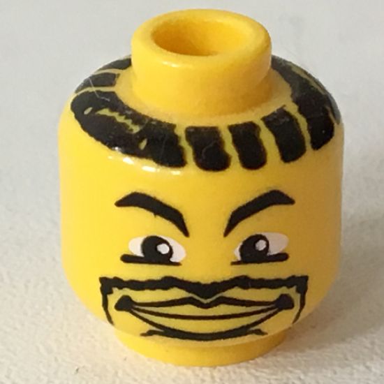 Minifigure, Head NBA with Lips and Goatee and Hair Stripes Pattern - Blocked Open Stud