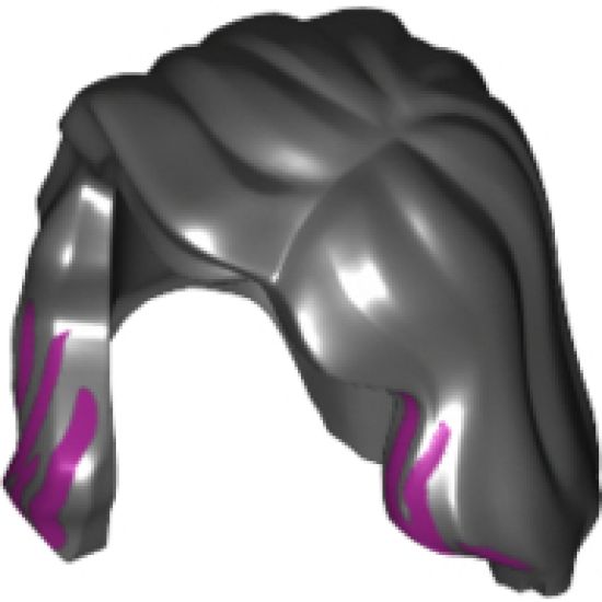 Minifigure, Hair Female Mid-Length with Part over Right Shoulder and Magenta Highlights Pattern