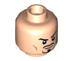 Minifigure, Head Dual Sided, Black Eyebrows and Goatee, Raised Eyebrow / Light Blue Head-Up Display Pattern - Hollow Stud