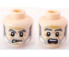 Minifigure, Head Dual Sided PotC Gibbs Gray Beard and Eyebrows, Crow's Feet, Angry / Scared Pattern - Blocked Open Stud