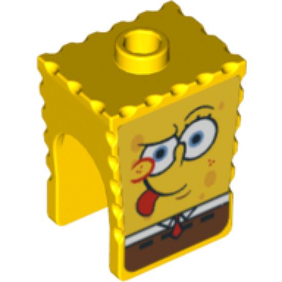 Minifigure, Head, Modified SpongeBob SquarePants with Tongue Out Pattern