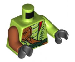 Torso Ninjago Snake with Shoulder Pad and Dark Green Belt and Red Vials Pattern / Lime Arm Left / Dark Orange Arm Right / Black Hands