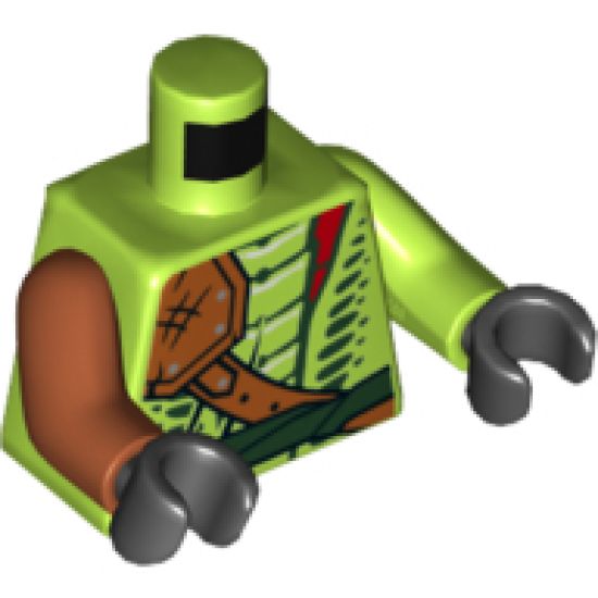 Torso Ninjago Snake with Shoulder Pad and Dark Green Belt and Red Vials Pattern / Lime Arm Left / Dark Orange Arm Right / Black Hands