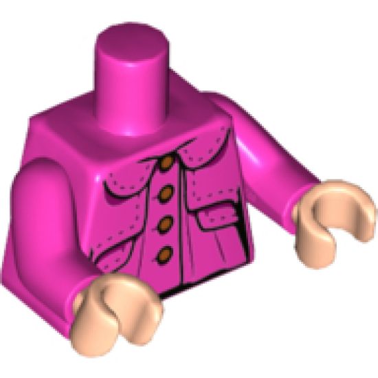 Torso Female Top with Collar, Shrug, Medium Nougat Buttons, Magenta Stitching and Gathers Pattern / Dark Pink Arms / Light Nougat Hands