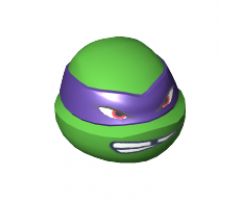 Minifigure, Head, Modified Ninja Turtle with Dark Purple Mask and Missing Tooth Scowl Pattern (Donatello)
