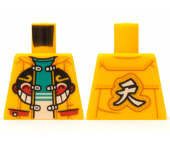 Torso Jacket with Monkie Kid Logo, Dark Turquoise and White Shirt, Chinese Logogram '?' (Sky) Pattern