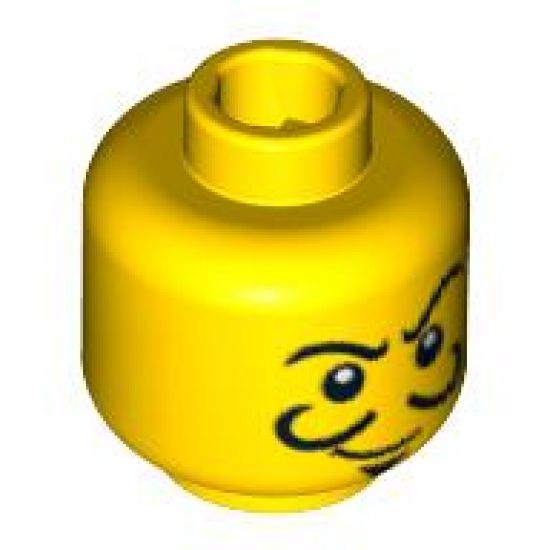 Minifigure, Head Thin Crooked Eyebrows, Curly Moustache, Goatee, and White Pupils Pattern - Blocked Open Stud