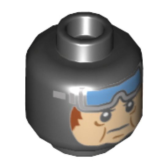 Minifigure, Head Balaclava, Light Bluish Gray Face with Puffy Cheeks and Blue Goggles Pattern - Hollow Stud