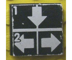Tile 2 x 2 with White Arrows Down, Left, Right and 1, 2 on Black Background Pattern (Sticker) - Set 8094