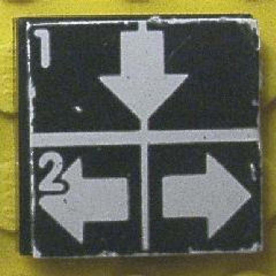 Tile 2 x 2 with White Arrows Down, Left, Right and 1, 2 on Black Background Pattern (Sticker) - Set 8094