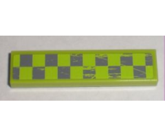 Tile 1 x 4 with Worn Lime Green Checkered Pattern Model Right (Sticker) - Set 8211