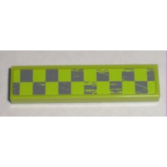 Tile 1 x 4 with Worn Lime Green Checkered Pattern Model Right (Sticker) - Set 8211