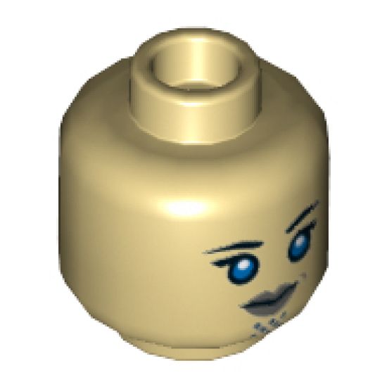 Minifigure, Head Dual Sided Alien with SW Luminara Unduli Gray Lips and Large Blue Eyes, Neutral / Angry Pattern - Hollow Stud