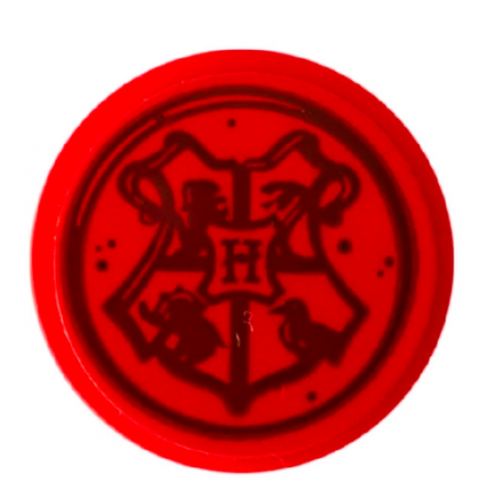 Tile, Round 2 x 2 with Bottom Stud Holder with Envelope Seal and Hogwarts Emblem Pattern (Sticker) - Set 75979