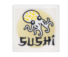 Road Sign 2 x 2 Square with Open O Clip with Octopus, Gold Circle and Black 'SUSHI' Pattern (Sticker) - Set 70620