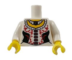Torso Castle Kingdoms Female Corset with Dark Green Side Panels and Red Lace Trim, Necklace Pattern (BAM) / White Arms / Yellow Hands
